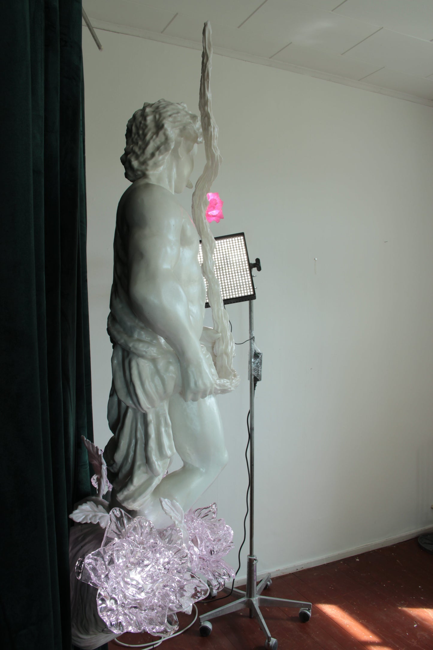 STICK LICKER IN THE FLOWERS — wall-mounted sculpture by Teemu Salonen, blown glass flowers with LED light, 2026
