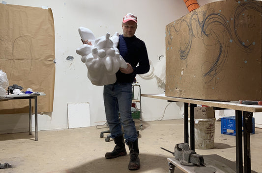 Sculptir & designer Teemu Salonen at his workshop, Finland