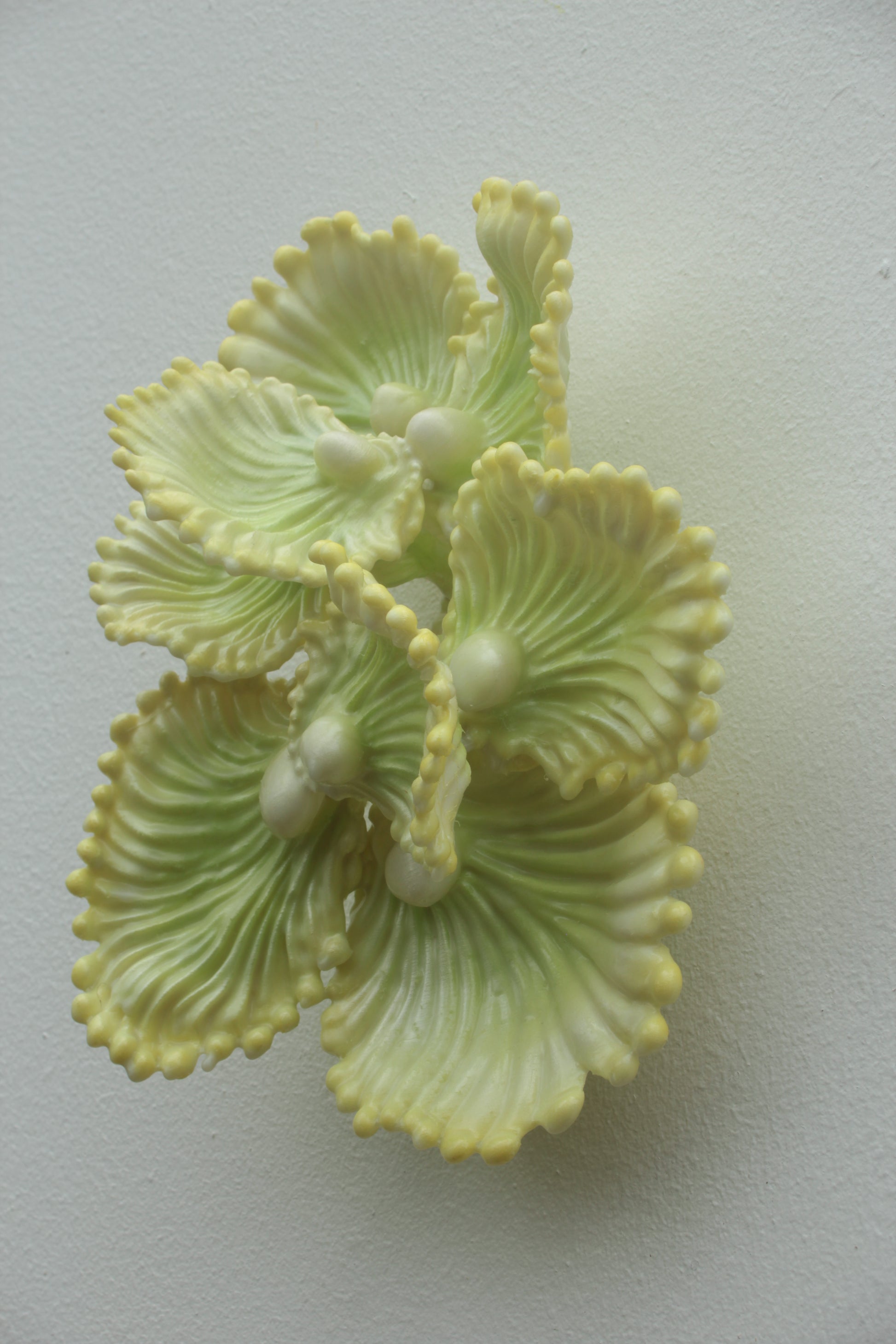 Blooming Coral No. 7 is a small wall sculpture from Teemu Salonen’s ongoing Blooming Coral series. jewel-like presence: a clustered organic form that sits lightly on the wall while still carrying the tactile richness of a sculptural object. 3d-printed PLA, polyester resin, airbrush paint