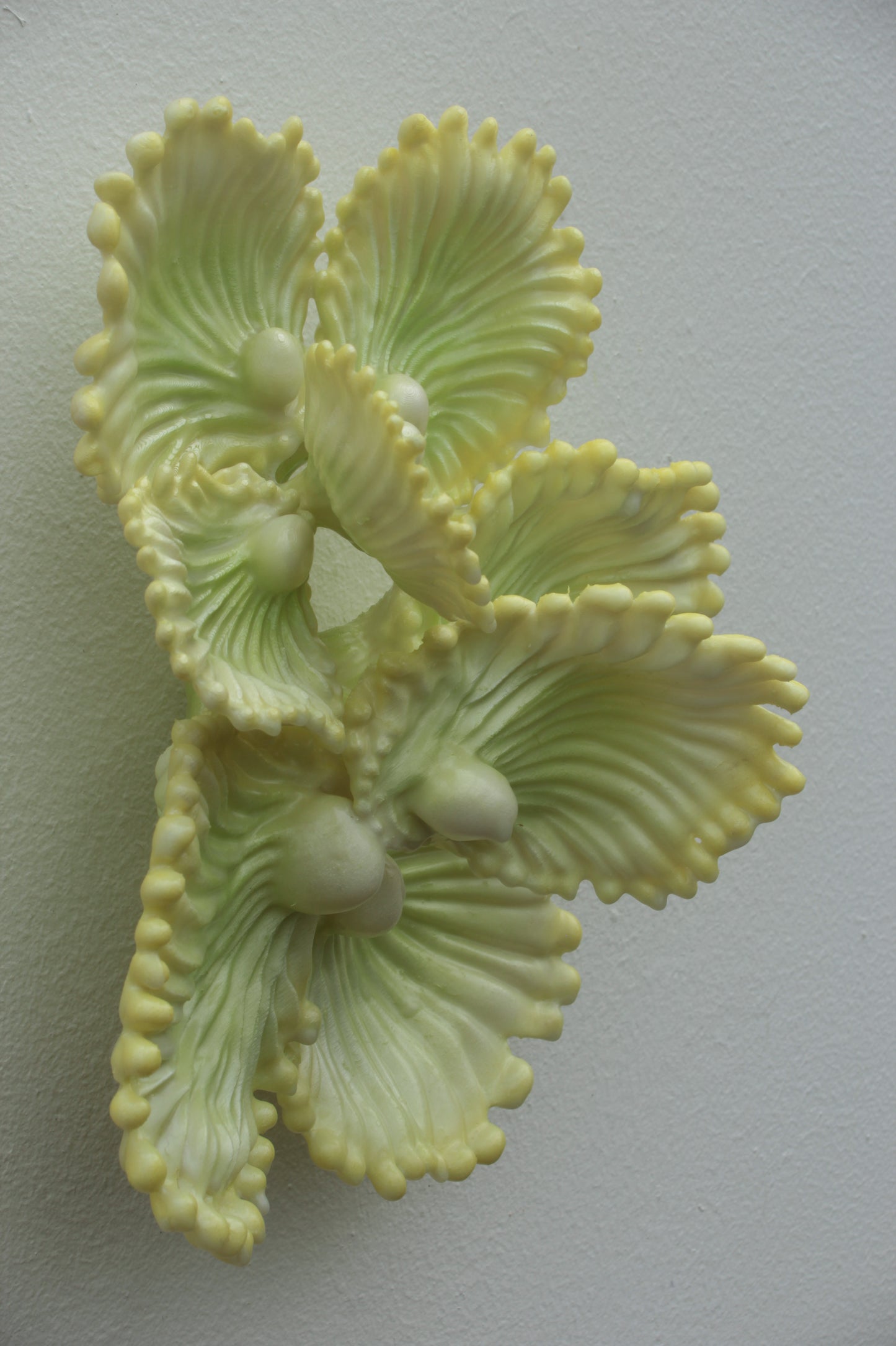 Blooming Coral No. 7 is a small wall sculpture from Teemu Salonen’s ongoing Blooming Coral series. jewel-like presence: a clustered organic form that sits lightly on the wall while still carrying the tactile richness of a sculptural object. 3d-printed PLA, polyester resin, airbrush paint