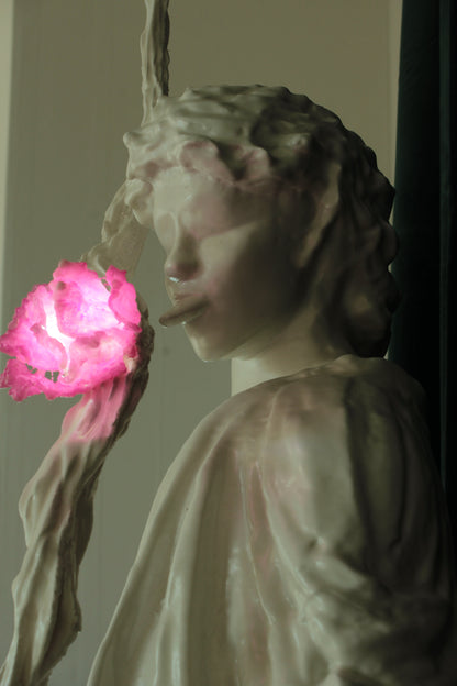 STICK LICKER IN THE FLOWERS — wall-mounted sculpture by Teemu Salonen, blown glass flowers with LED light, 2026