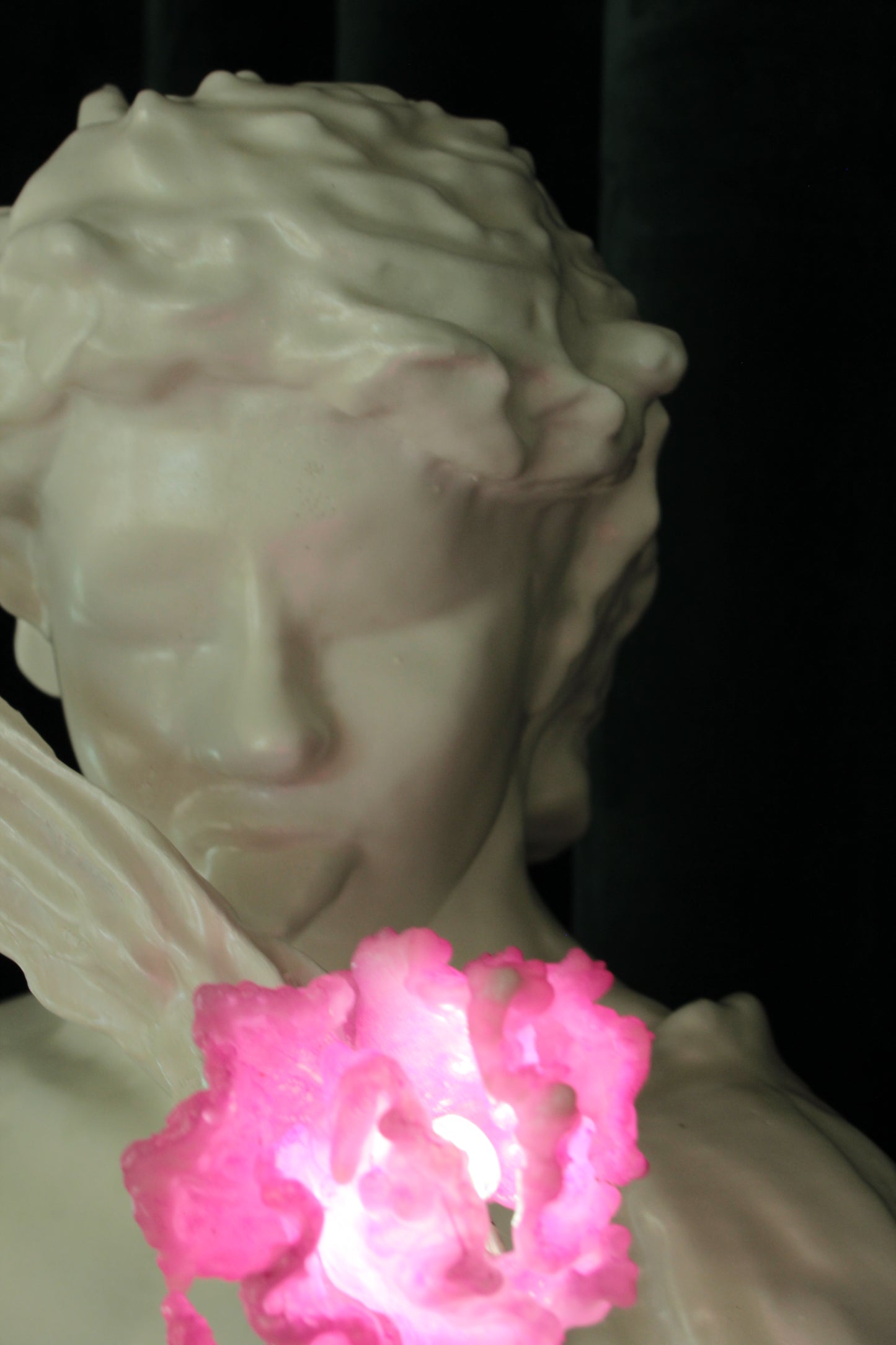 STICK LICKER IN THE FLOWERS — wall-mounted sculpture by Teemu Salonen, blown glass flowers with LED light, 2026