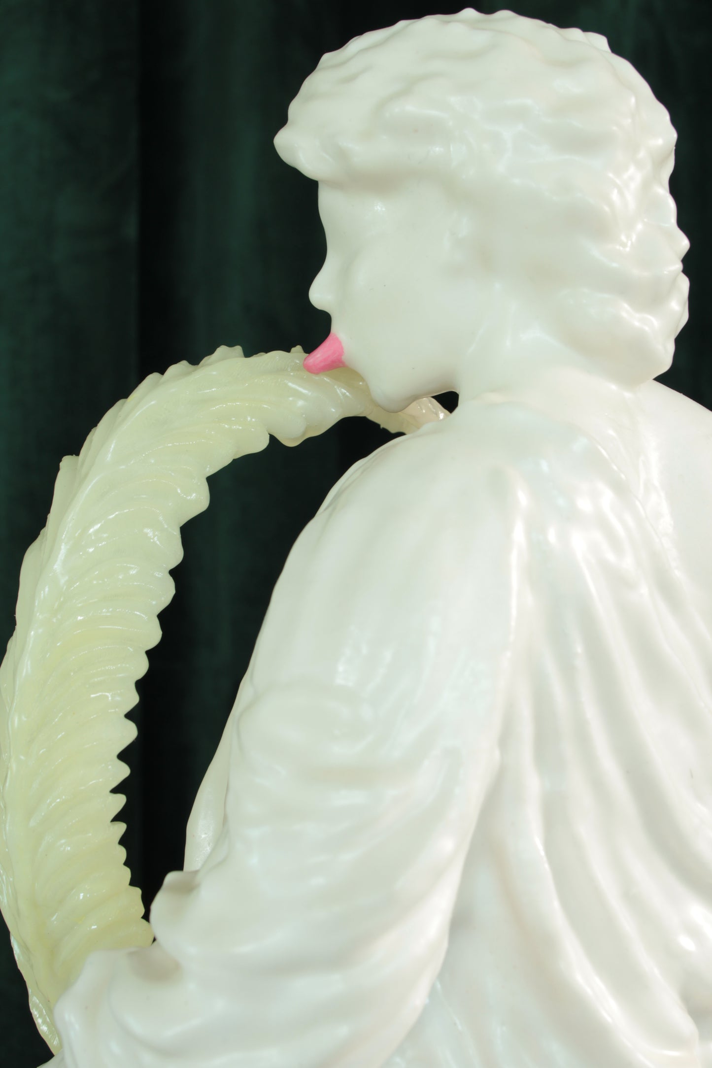 LEAF LICKER nro. 1 — freestanding sculpture by Teemu Salonen, classical figure with organic flowers, biopolymer and resin, 2025