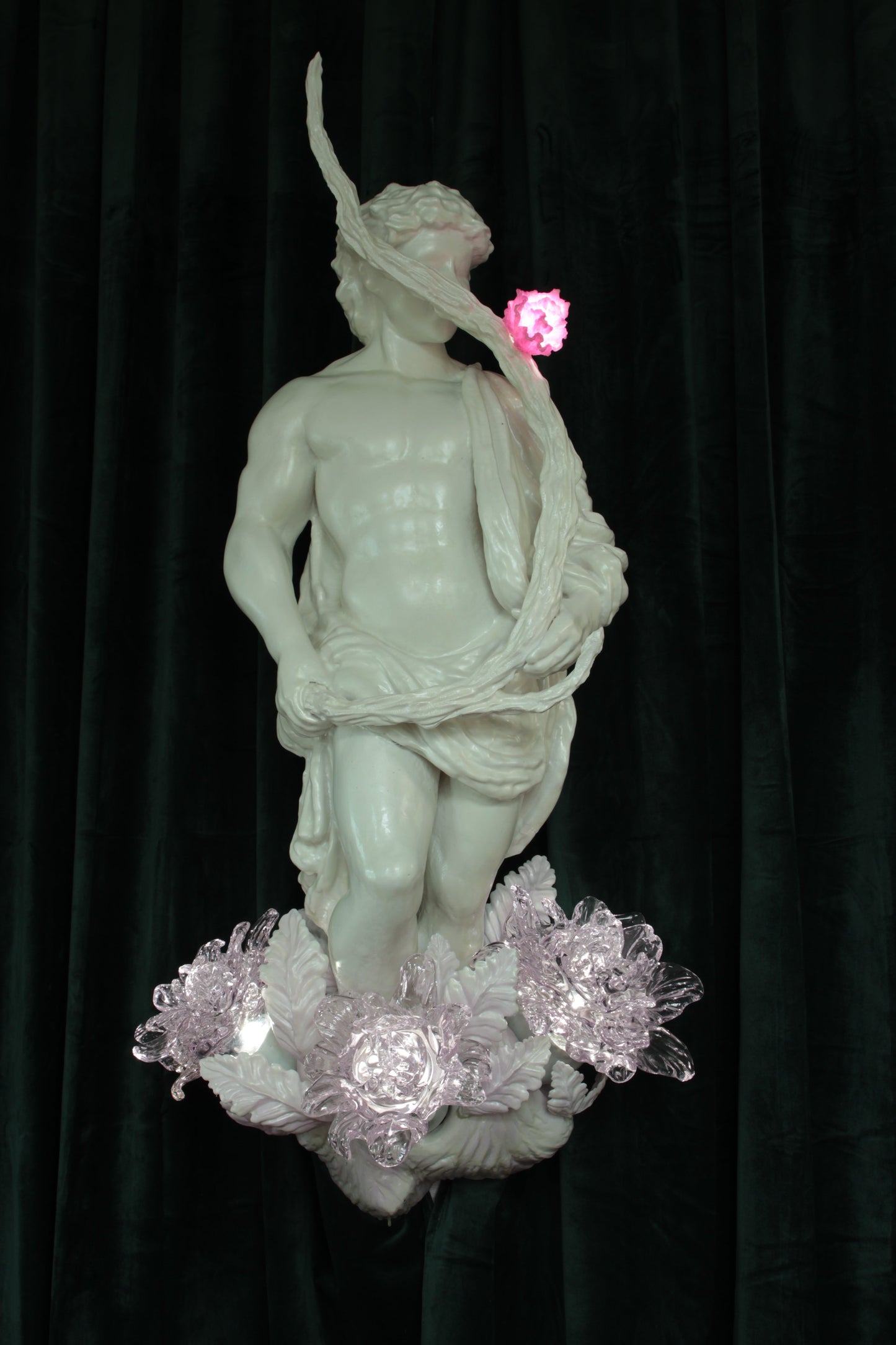 STICK LICKER IN THE FLOWERS — wall-mounted sculpture by Teemu Salonen, blown glass flowers with LED light, 2026