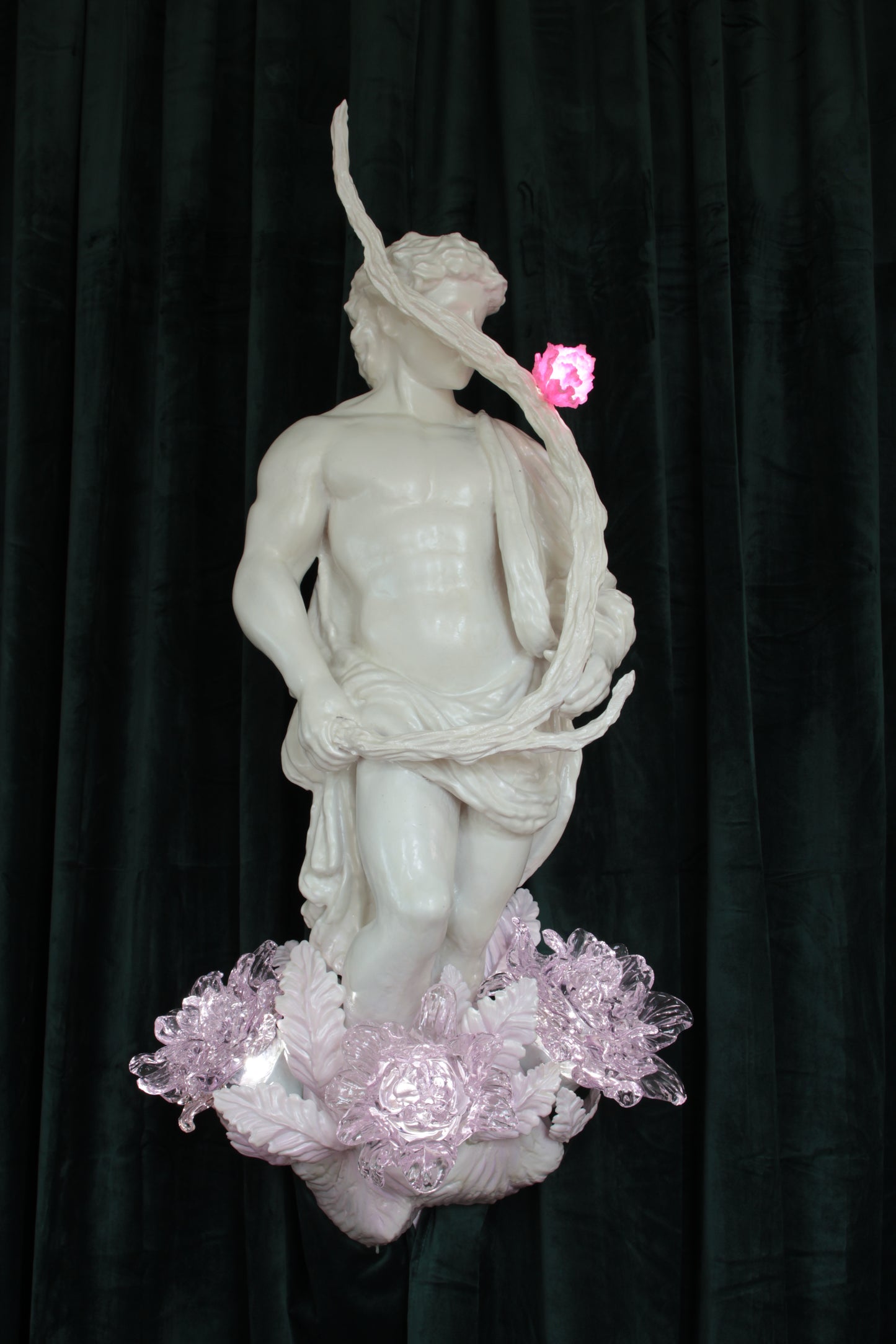 STICK LICKER IN THE FLOWERS — wall-mounted sculpture by Teemu Salonen, blown glass flowers with LED light, 2026