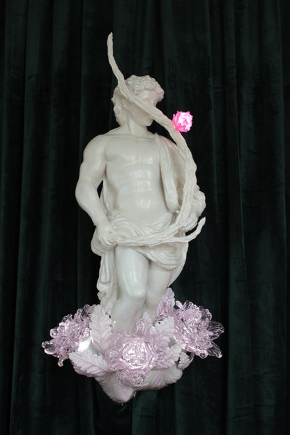 STICK LICKER IN THE FLOWERS — wall-mounted sculpture by Teemu Salonen, blown glass flowers with LED light, 2026