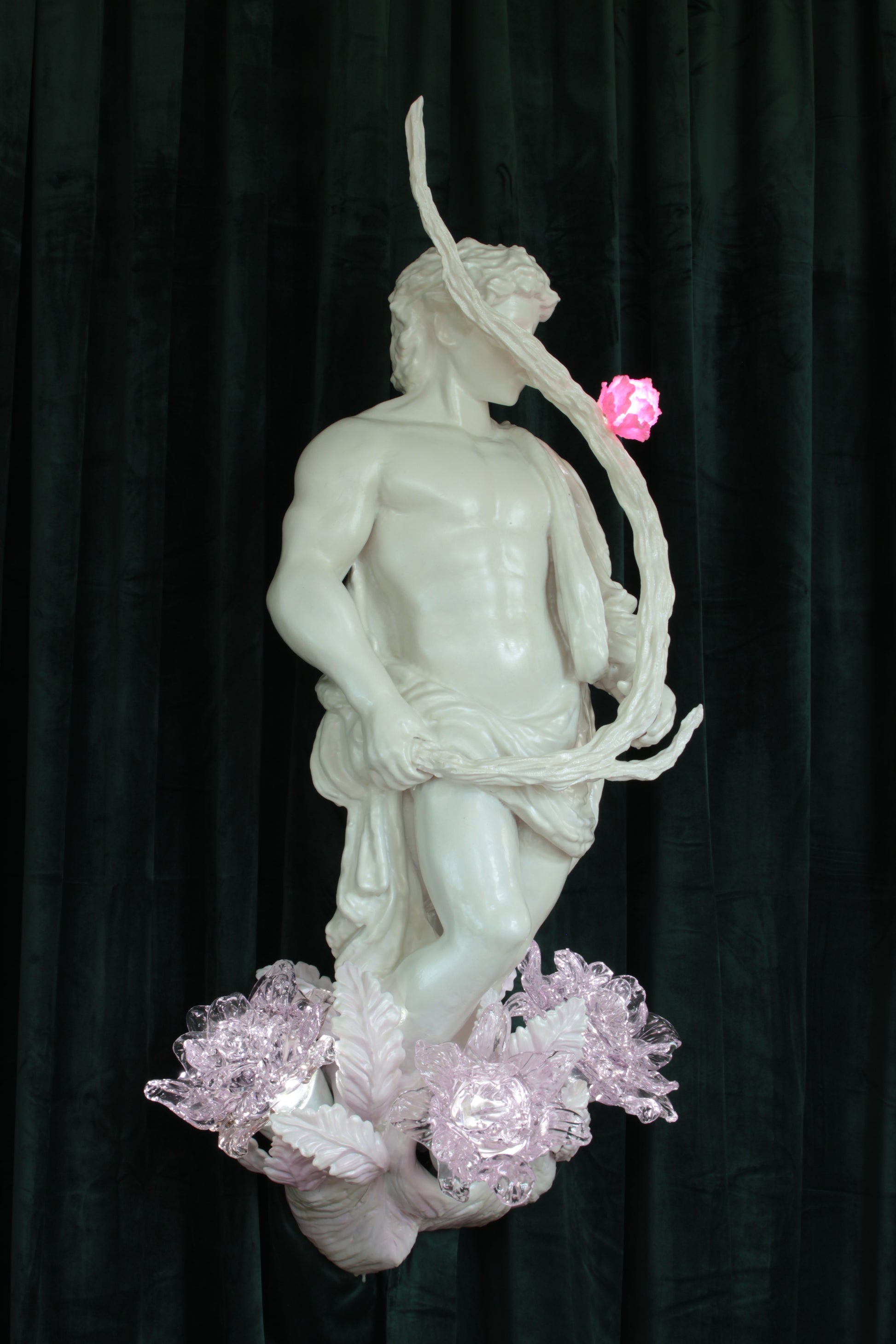 STICK LICKER IN THE FLOWERS — wall-mounted sculpture by Teemu Salonen, blown glass flowers with LED light, 2026