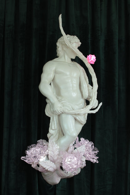 STICK LICKER IN THE FLOWERS — wall-mounted sculpture by Teemu Salonen, blown glass flowers with LED light, 2026