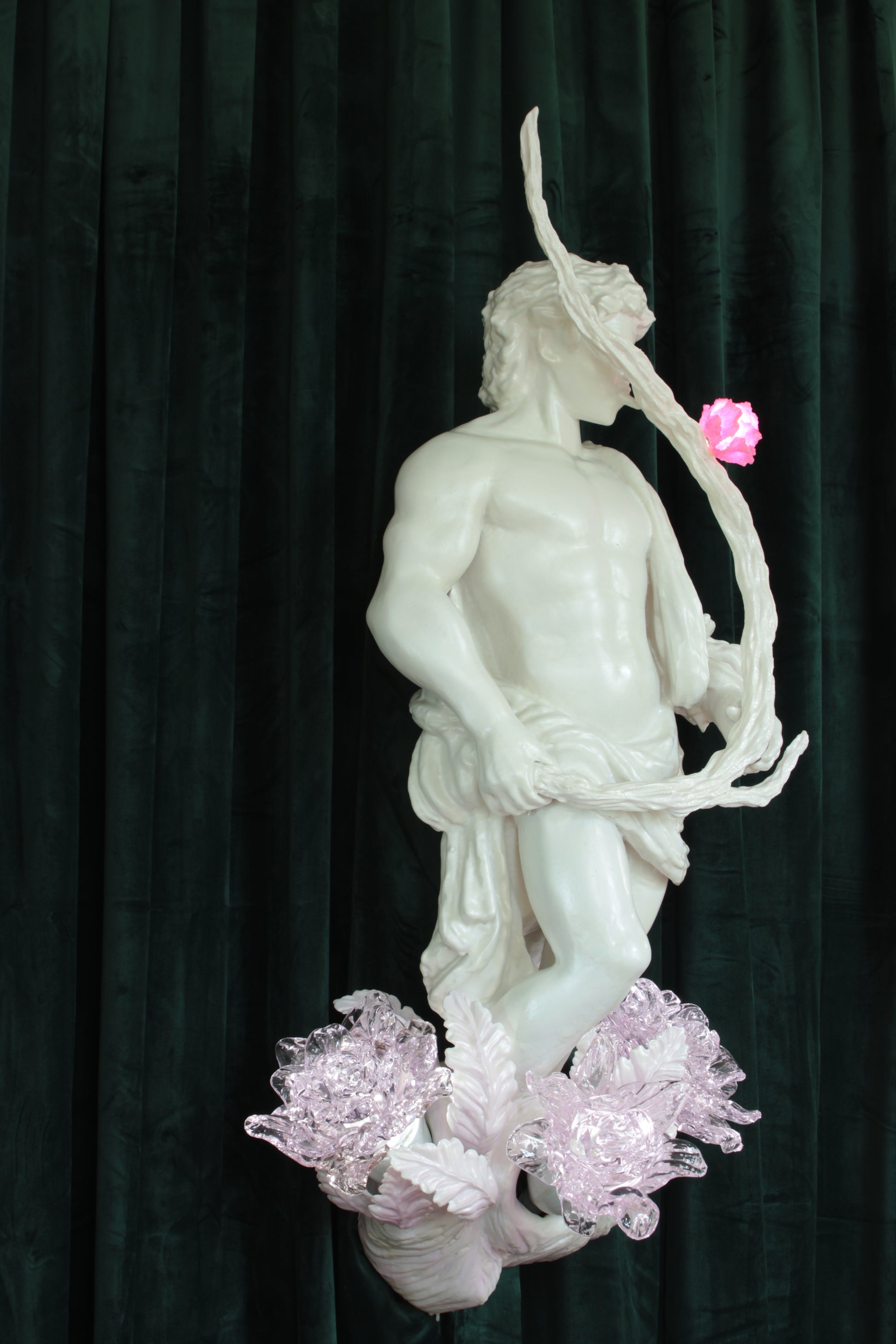 STICK LICKER IN THE FLOWERS — wall-mounted sculpture by Teemu Salonen, blown glass flowers with LED light, 2026