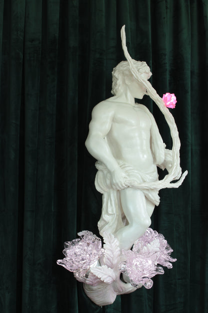 STICK LICKER IN THE FLOWERS — wall-mounted sculpture by Teemu Salonen, blown glass flowers with LED light, 2026
