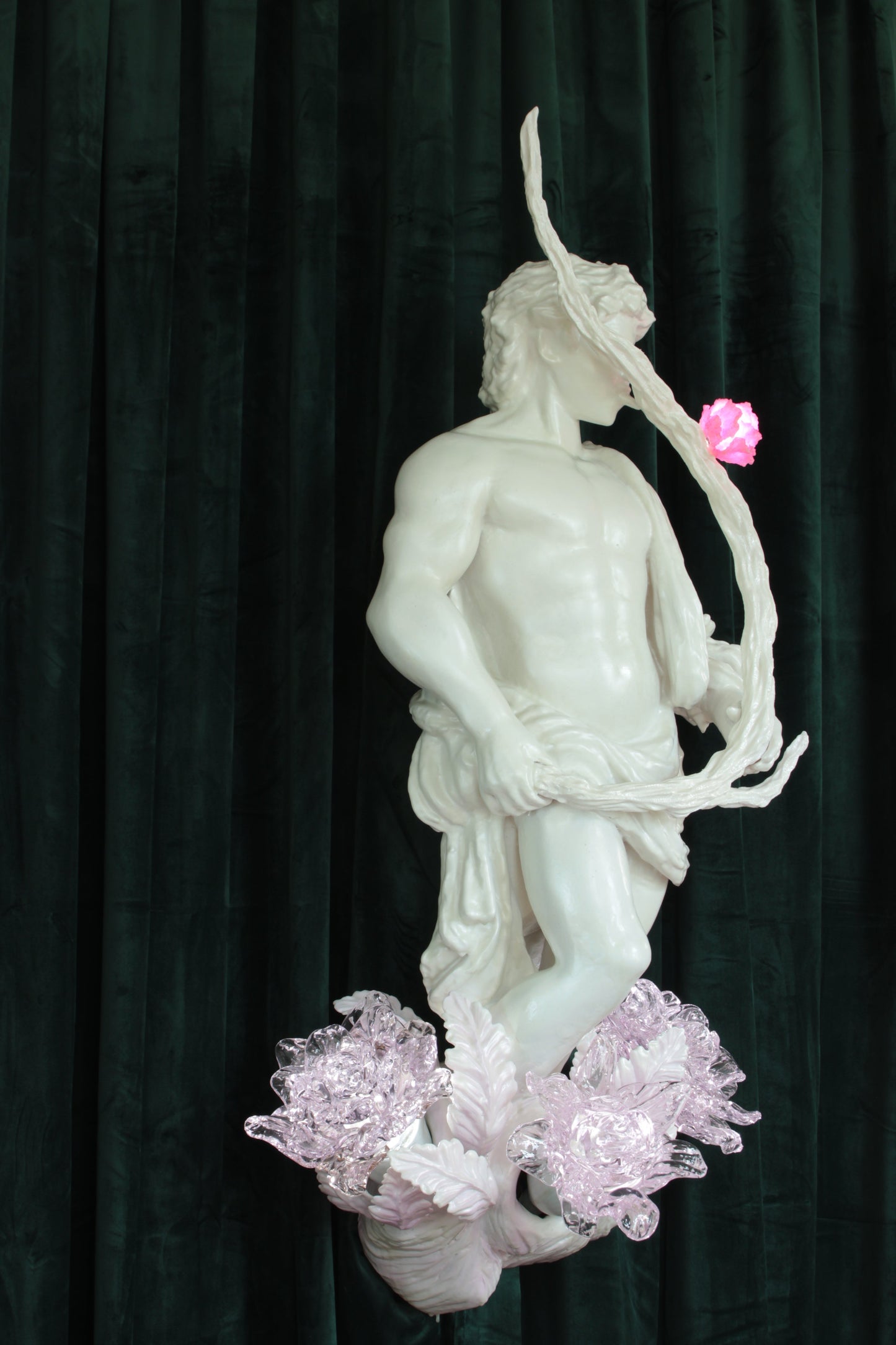 STICK LICKER IN THE FLOWERS — wall-mounted sculpture by Teemu Salonen, blown glass flowers with LED light, 2026