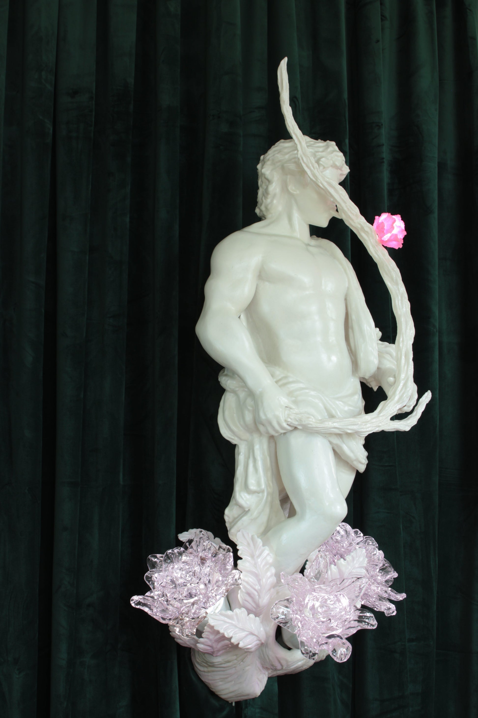STICK LICKER IN THE FLOWERS — wall-mounted sculpture by Teemu Salonen, blown glass flowers with LED light, 2026