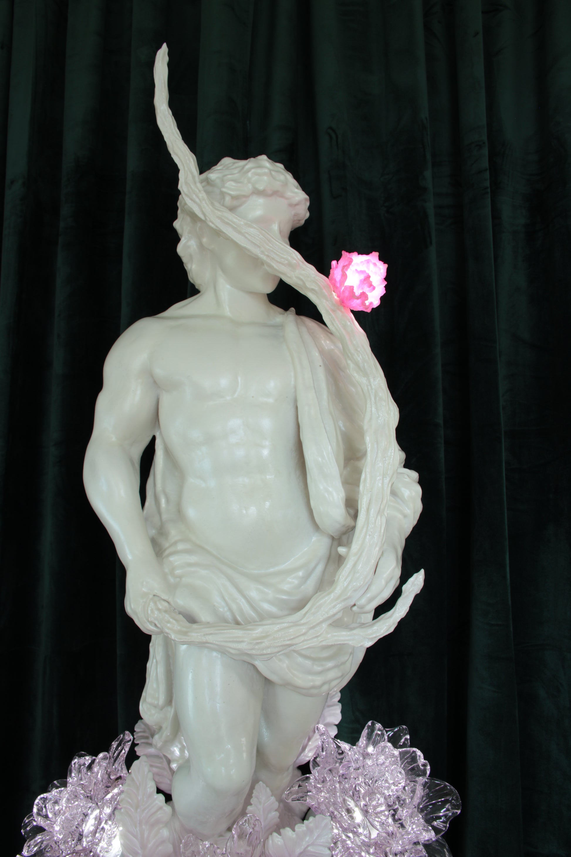 STICK LICKER IN THE FLOWERS — wall-mounted sculpture by Teemu Salonen, blown glass flowers with LED light, 2026