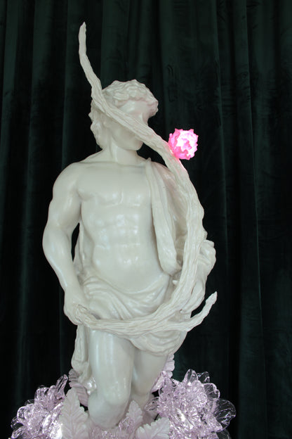 STICK LICKER IN THE FLOWERS — wall-mounted sculpture by Teemu Salonen, blown glass flowers with LED light, 2026