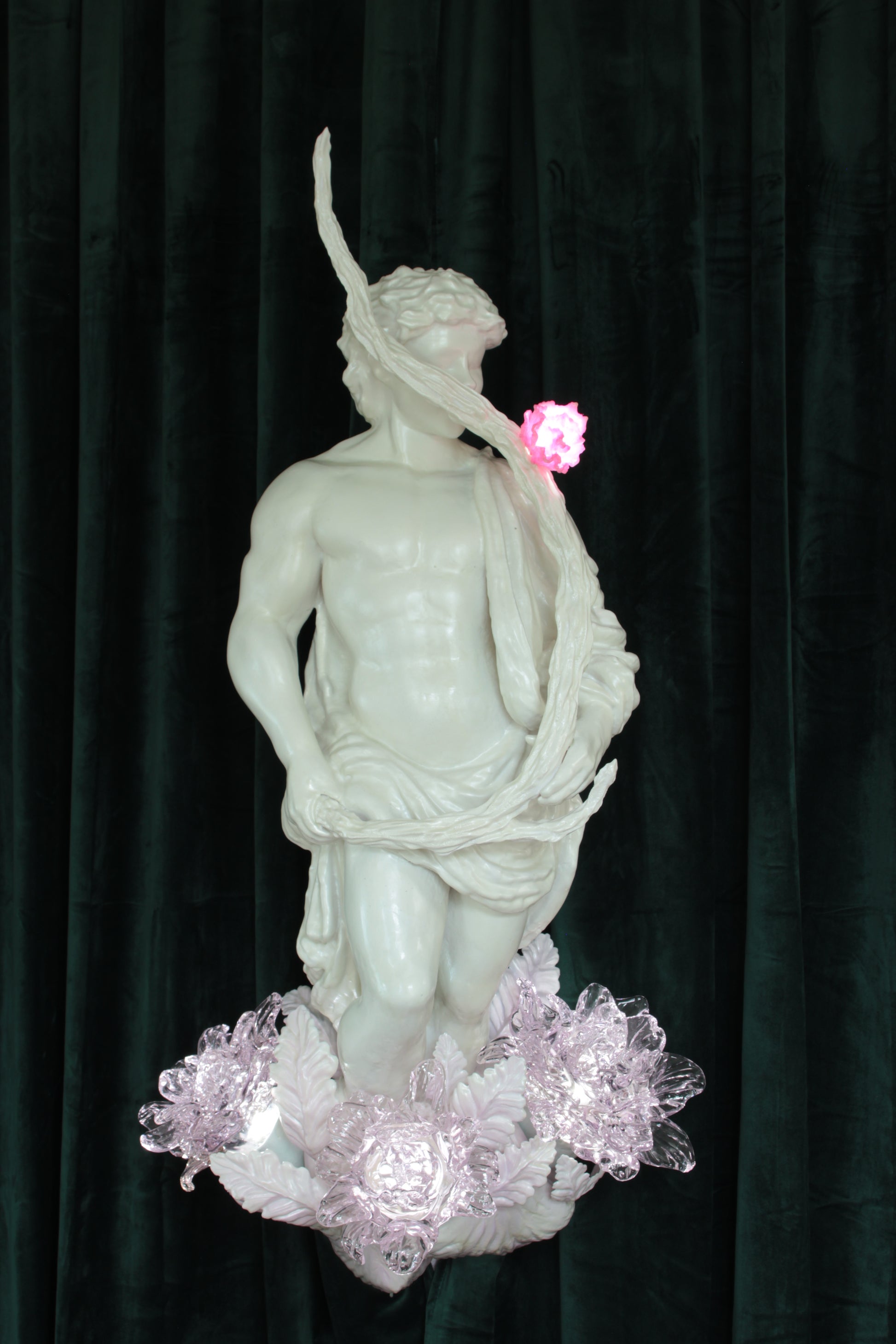STICK LICKER IN THE FLOWERS — wall-mounted sculpture by Teemu Salonen, blown glass flowers with LED light, 2026