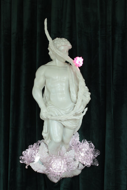 STICK LICKER IN THE FLOWERS — wall-mounted sculpture by Teemu Salonen, blown glass flowers with LED light, 2026