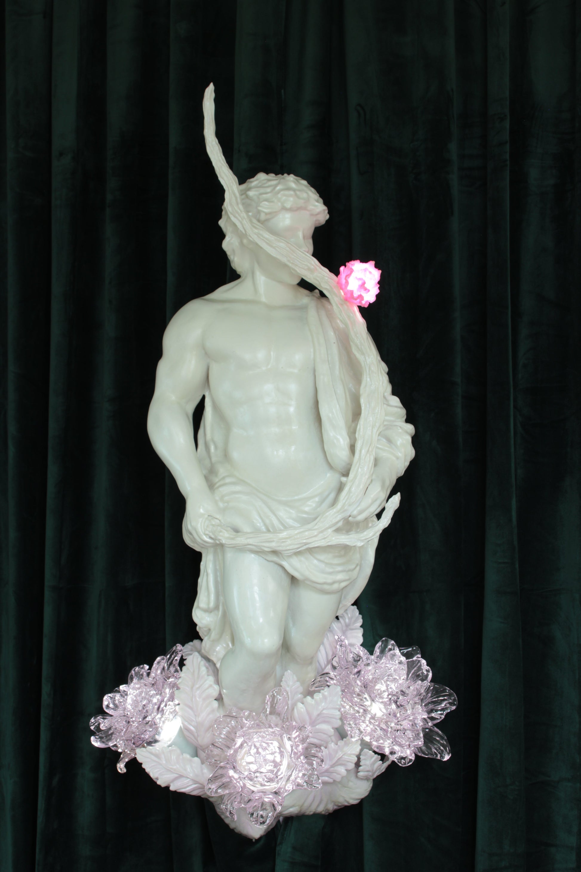STICK LICKER IN THE FLOWERS — wall-mounted sculpture by Teemu Salonen, blown glass flowers with LED light, 2026